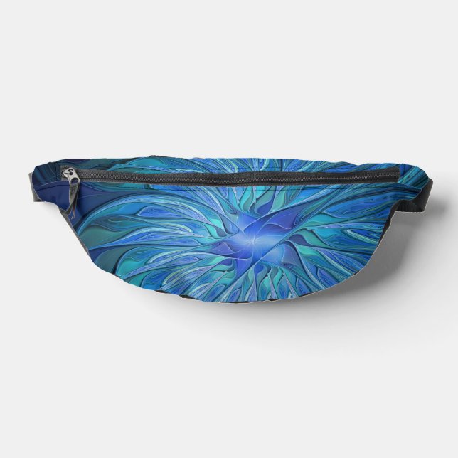 Blue Flower Fantasy Pattern, Abstract Fractal Art Fanny Pack (Lay Down)