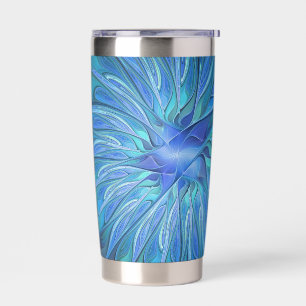 Blue Flower Fantasy Pattern, Abstract Fractal Art Insulated Tumbler