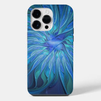 Blue Flower Fantasy Pattern, Abstract Fractal Art
