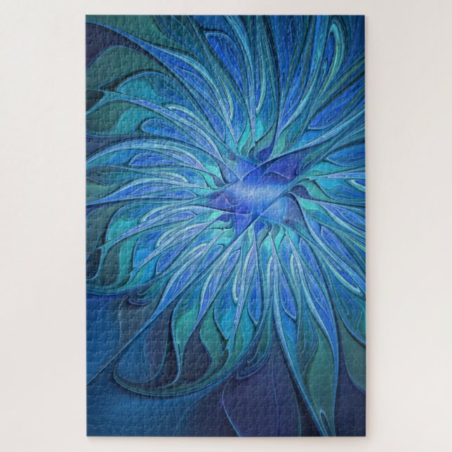 Blue Flower Fantasy Pattern, Abstract Fractal Art Jigsaw Puzzle (Vertical)