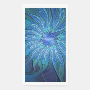 Blue Flower Fantasy Pattern, Abstract Fractal Art Napkin
