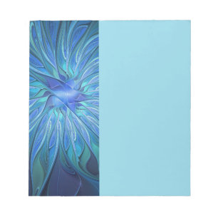 Blue Flower Fantasy Pattern, Abstract Fractal Art Notepad