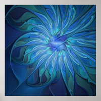 Blue Flower Fantasy Pattern, Abstract Fractal Art