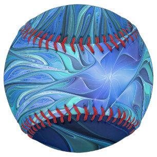 Blue Flower Fantasy Pattern, Abstract Fractal Art Softball