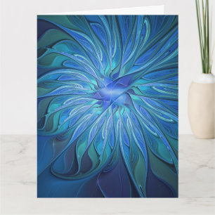 Blue Flower Fantasy Pattern, Abstract Fractal Art Thank You Card