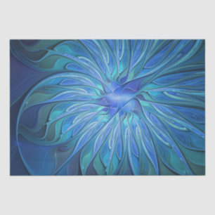 Blue Flower Fantasy Pattern, Abstract Fractal Art Tissue Paper