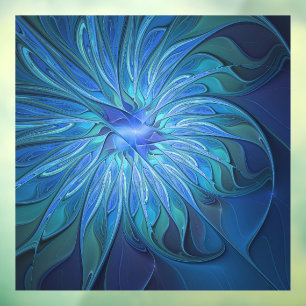 Blue Flower Fantasy Pattern, Abstract Fractal Art Window Cling