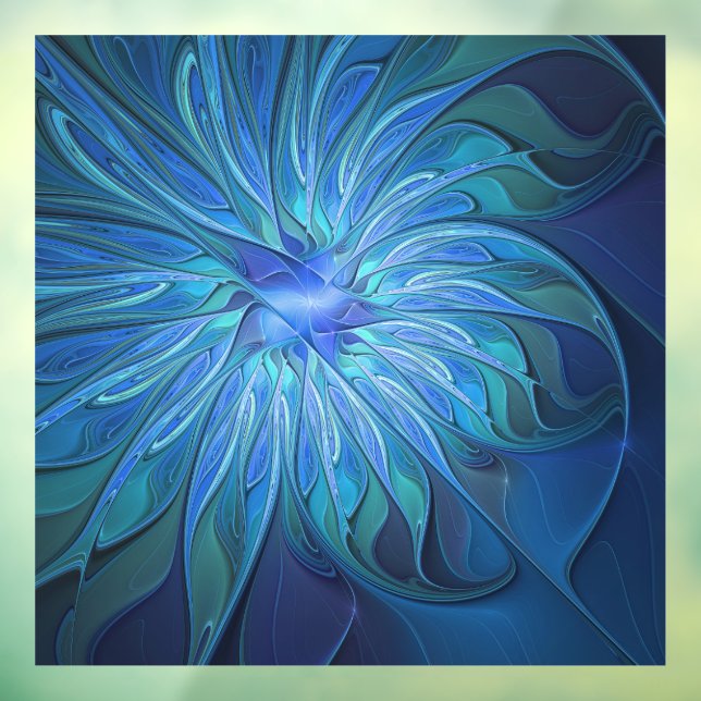 Blue Flower Fantasy Pattern, Abstract Fractal Art Window Cling (Sheet 3)