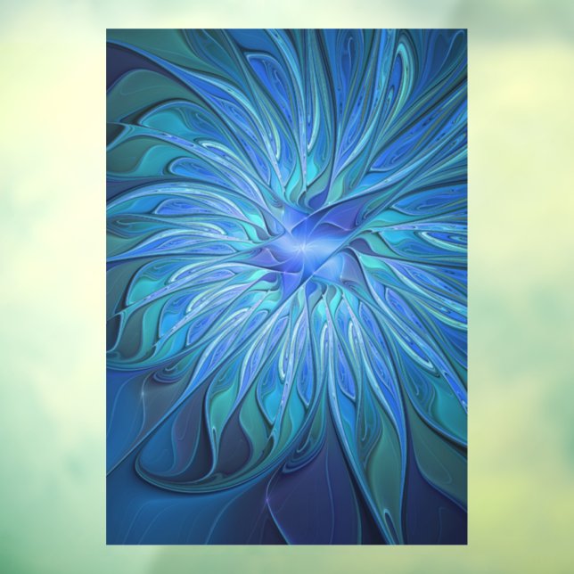 Blue Flower Fantasy Pattern, Abstract Fractal Art Window Cling (Sheet 3)