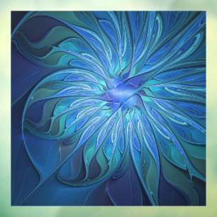 Blue Flower Fantasy Pattern, Abstract Fractal Art Window Cling