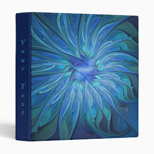 Blue Flower Fantasy Pattern, Abstract Fractal Text Binder