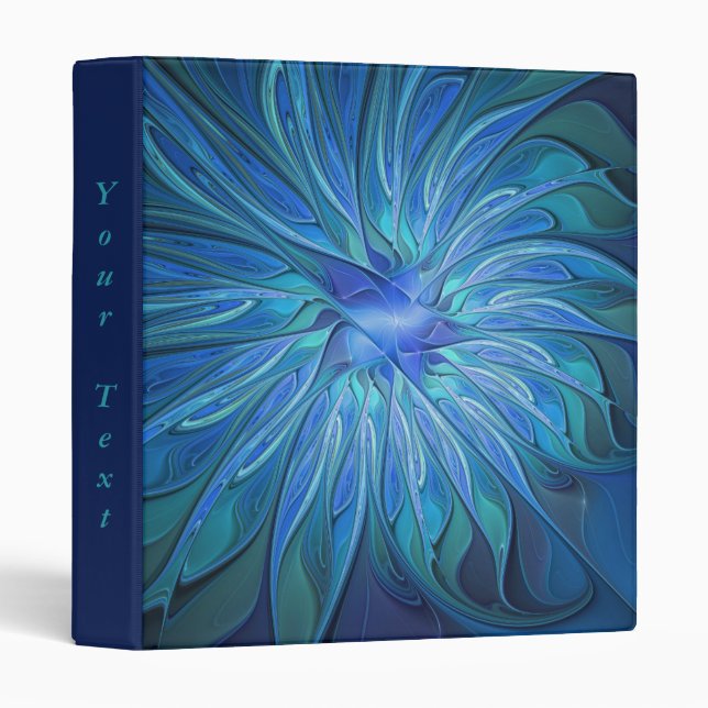 Blue Flower Fantasy Pattern, Abstract Fractal Text Binder (Front/Spine)