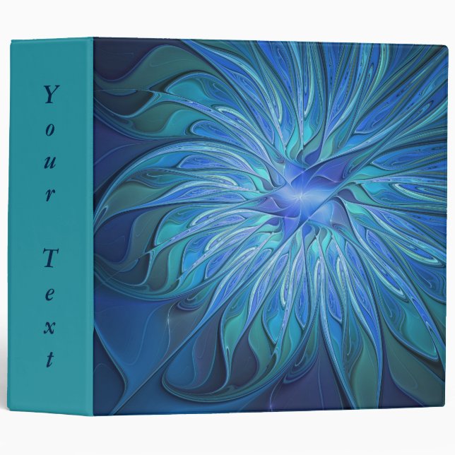 Blue Flower Fantasy Pattern, Abstract Fractal Text Binder (Front/Spine)