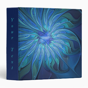 Blue Flower Fantasy Pattern, Abstract Fractal Text Binder