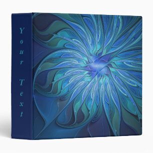 Blue Flower Fantasy Pattern, Abstract Fractal Text Binder