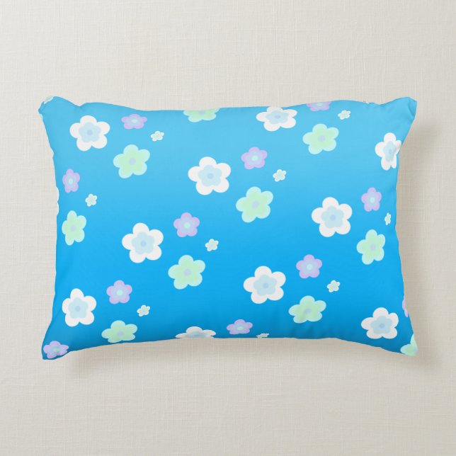 Blue Flower floral Gradient colourful Pattern Accent Pillow (Front)