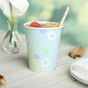 Blue Flower floral Gradient colourful Pattern Paper Cups