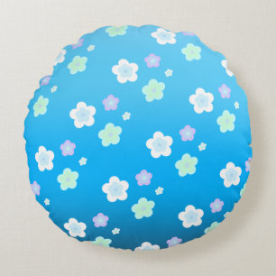 Blue Flower floral Gradient colourful Pattern Round Pillow