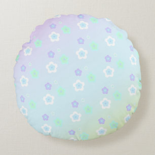 Blue Flower floral Gradient colourful Pattern Round Pillow
