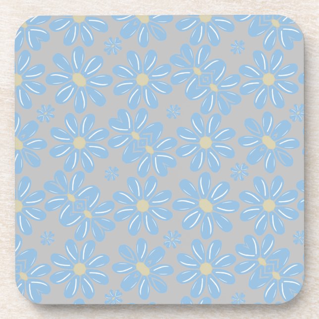 Blue Flower Floral Pattern - Coaster (Front)