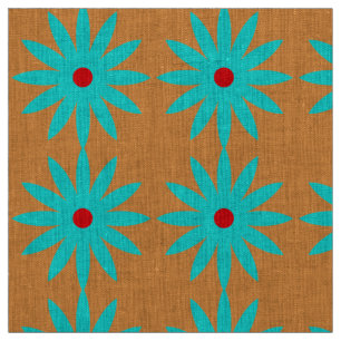 Blue Flower Floral Pattern Light Orange Background Fabric