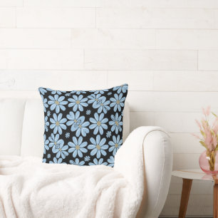 Blue Flower Floral Pattern - Throw Pillow