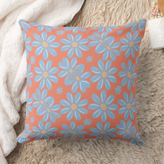 Blue Flower Floral Pattern - Throw Pillow (Blanket)