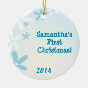 Blue Flower Floral Spri Personalized Name Ornament