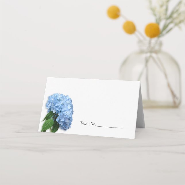 Blue Flower Folded Table Number Escort Cards (Front)