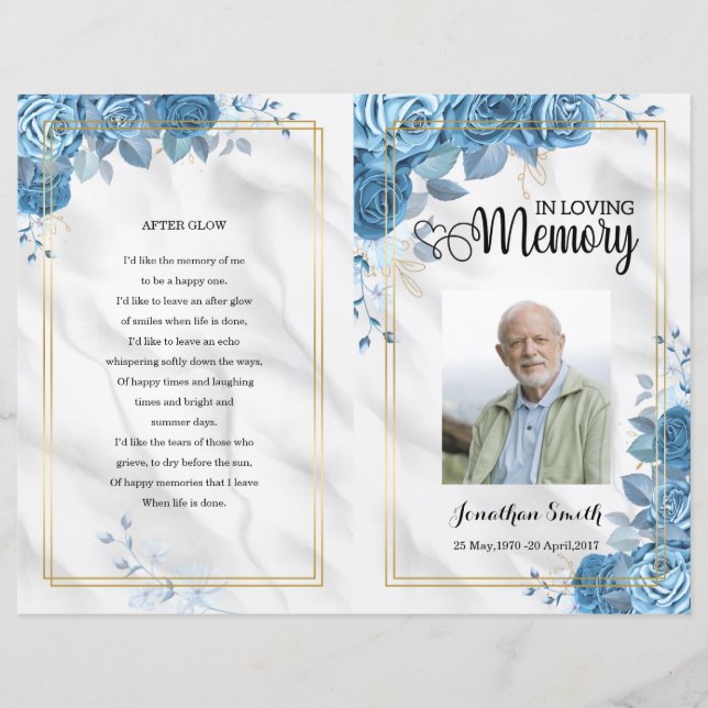Blue Flower Funeral Program template (Front)