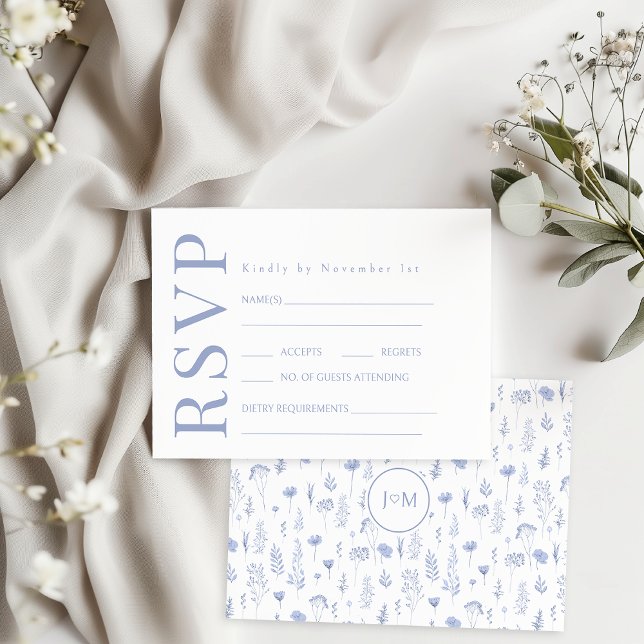 Blue Flower Gargen Wedding RSVP Response Card (Creator Uploaded)