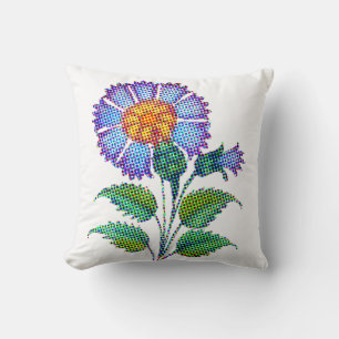 Blue Flower Halftone Fine Art Throw Pillow