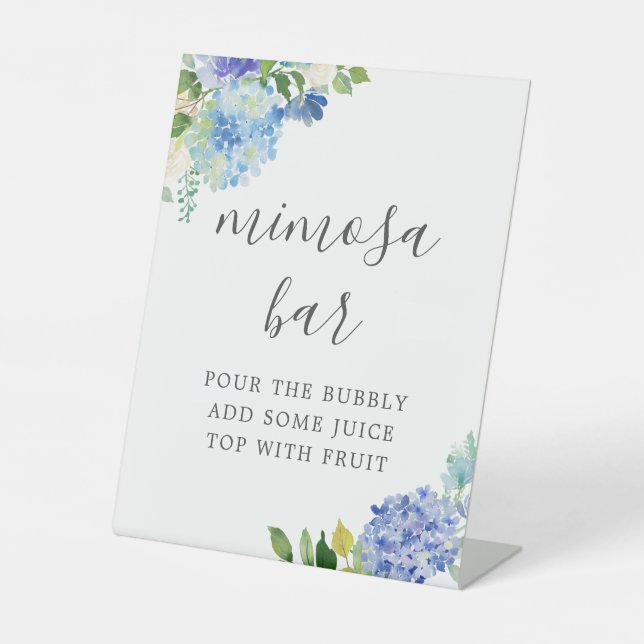 Blue Flower Hydrangea Mimosa Bar Sign (Front)