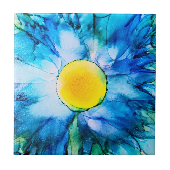 Blue Flower in Alcohol Inks Tile (Front)