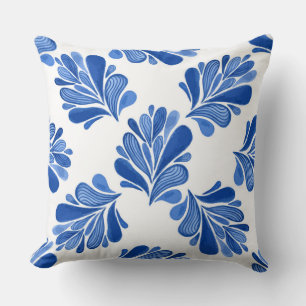 Blue Flower Leaf /Chevron Reversible Pillow