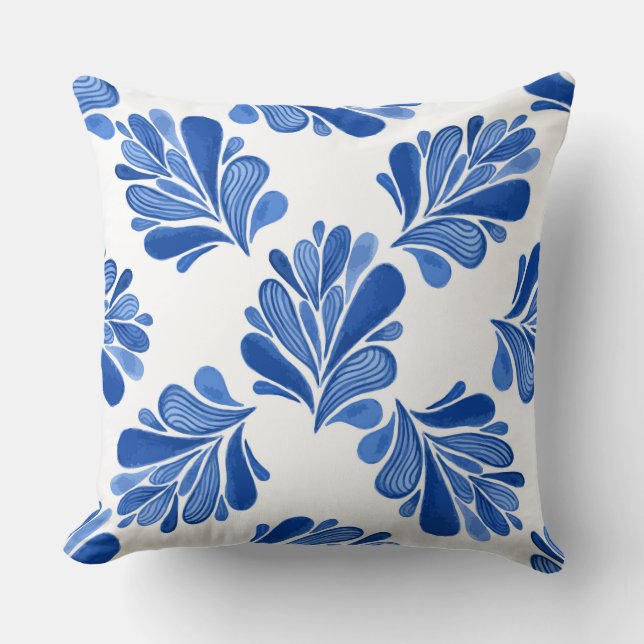Blue Flower Leaf /Chevron Reversible Pillow (Front)