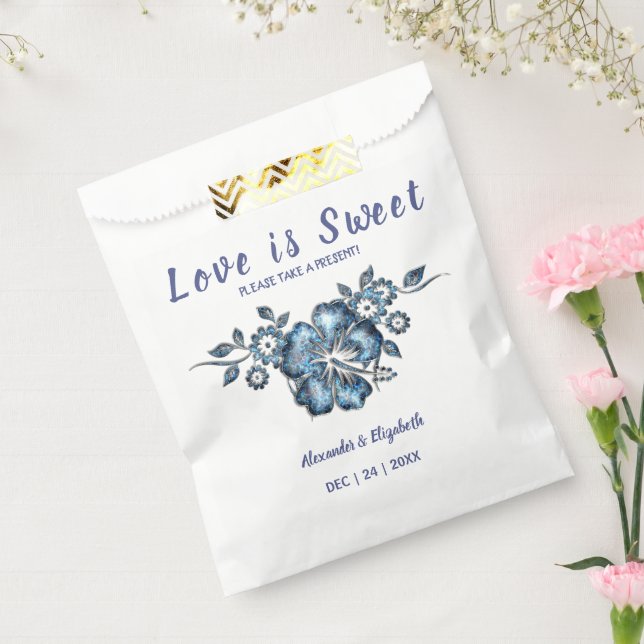 Blue Flower Love is Sweet Wedding Present  Favour Bag (Sealed)
