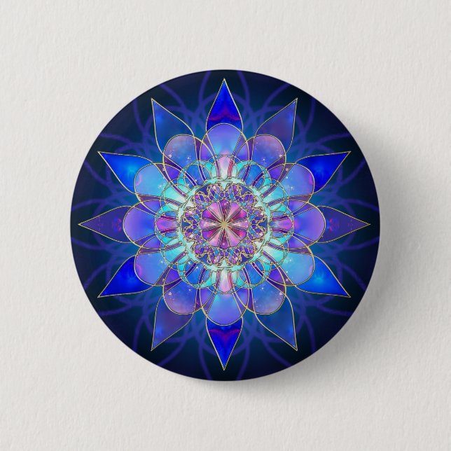 Blue Flower Mandala Fractal 2 Inch Round Button (Front)