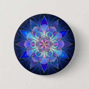 Blue Flower Mandala Fractal 2 Inch Round Button