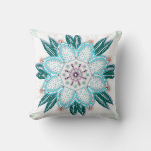 Blue Flower Mandala Throw Pillow