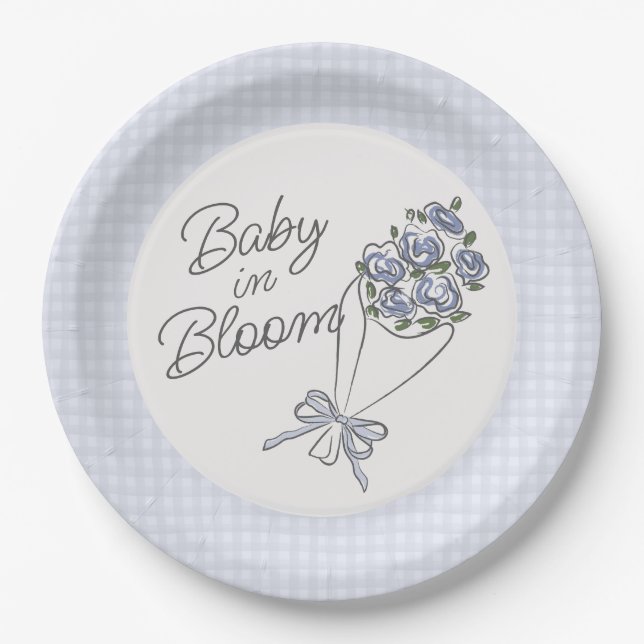 Blue Flower Market Fresh Floral Baby Shower Paper Plate (Front)