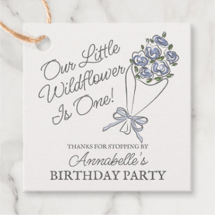 Blue Flower Market Fresh Floral Birthday Favour Tags