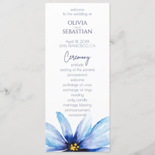 Blue Flower Minimalist elegant wedding Program