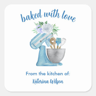 Blue Flower Mixer From My Kitchen Square Sticker