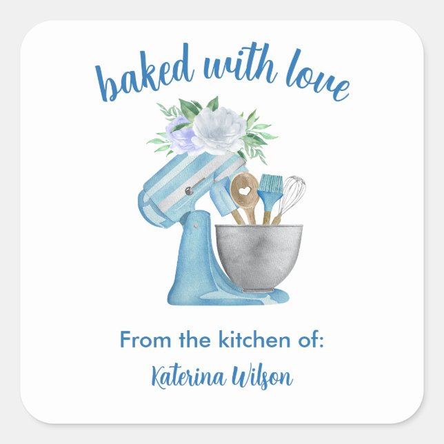 Blue Flower Mixer From My Kitchen Square Sticker (Front)