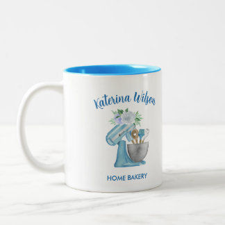 Blue Flower Mixer Home Bakery Promotional Two-Tone Coffee Mug
