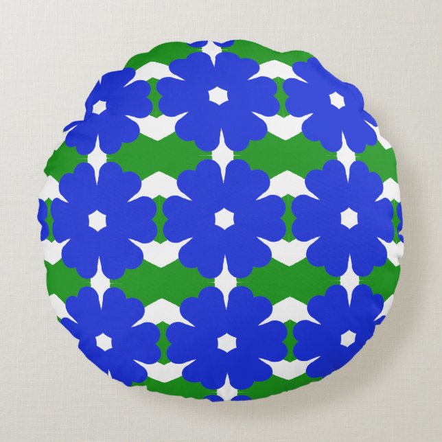 Blue flower modern simple round pillow (Front)