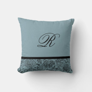 Blue Flower Monogram Custom Cotton Pillow
