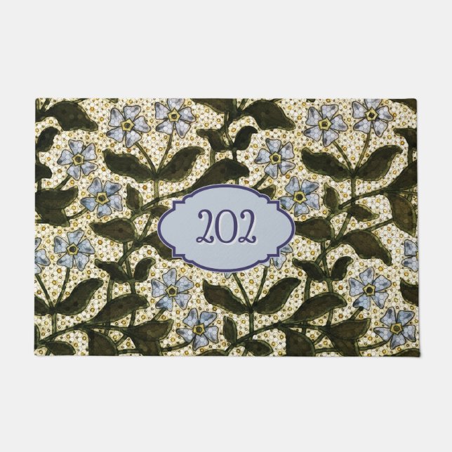 Blue Flower Mosaic vintage botanical - add number Doormat (Front)