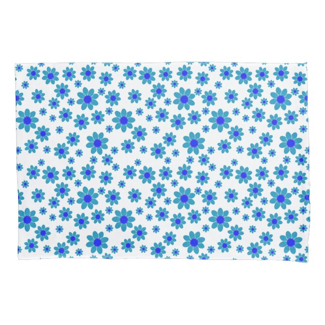 Blue Flower Motif | Daisy Pattern Pillowcase (Front)